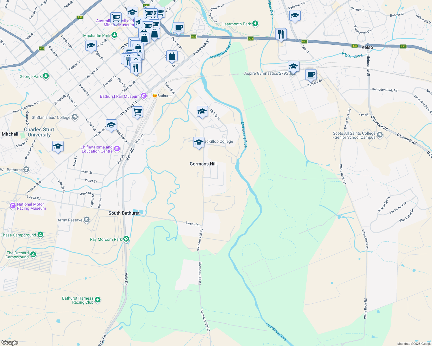 map of restaurants, bars, coffee shops, grocery stores, and more near 15 Fish Parade in Gormans Hill
