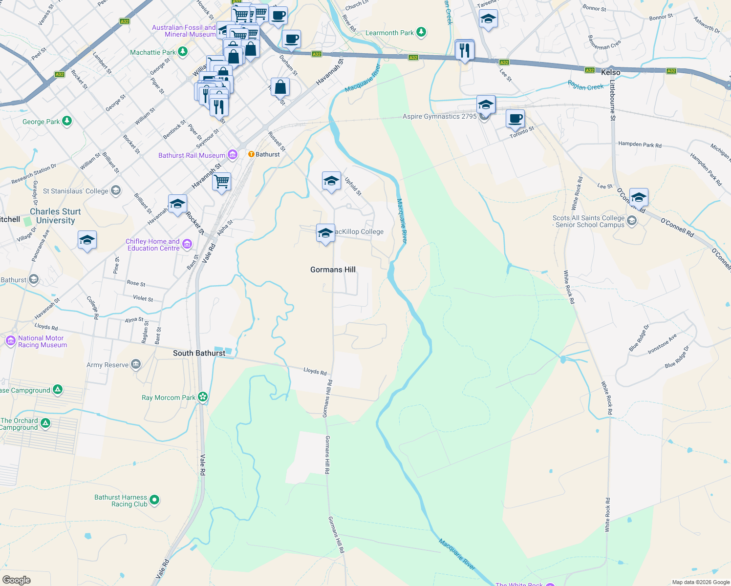 map of restaurants, bars, coffee shops, grocery stores, and more near 19 Dees Close in Gormans Hill