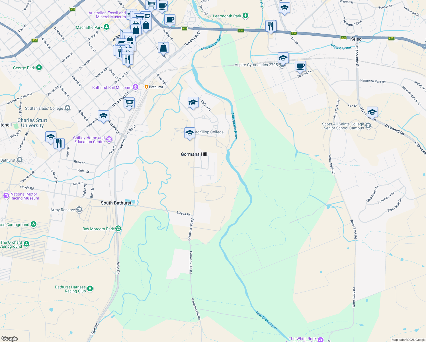 map of restaurants, bars, coffee shops, grocery stores, and more near 15A Dees Close in Gormans Hill
