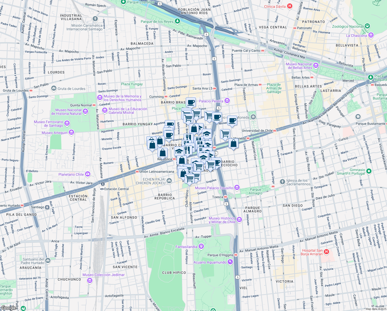 map of restaurants, bars, coffee shops, grocery stores, and more near 6 José Miguel Carrera in La Florida