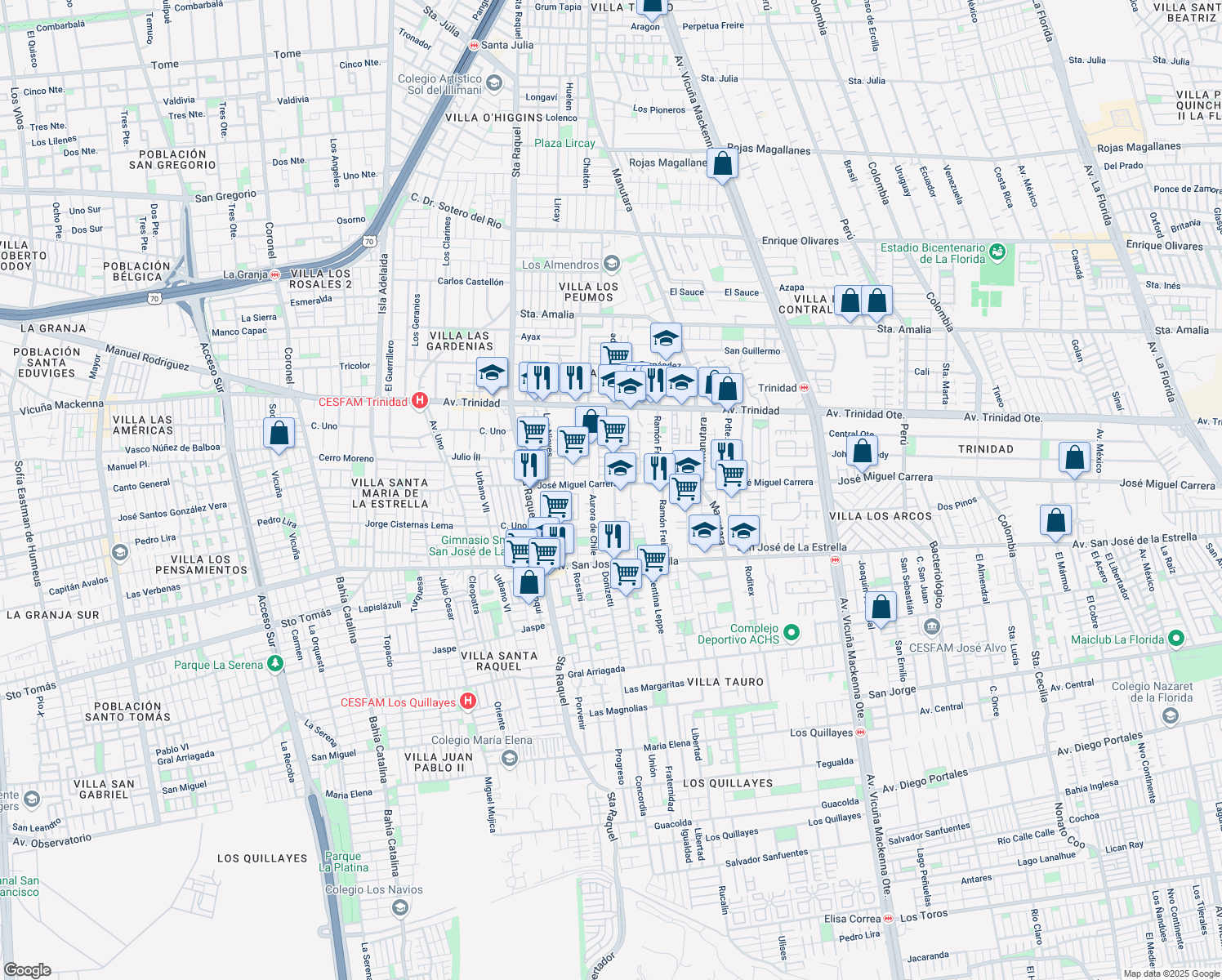map of restaurants, bars, coffee shops, grocery stores, and more near 6 José Miguel Carrera in La Florida
