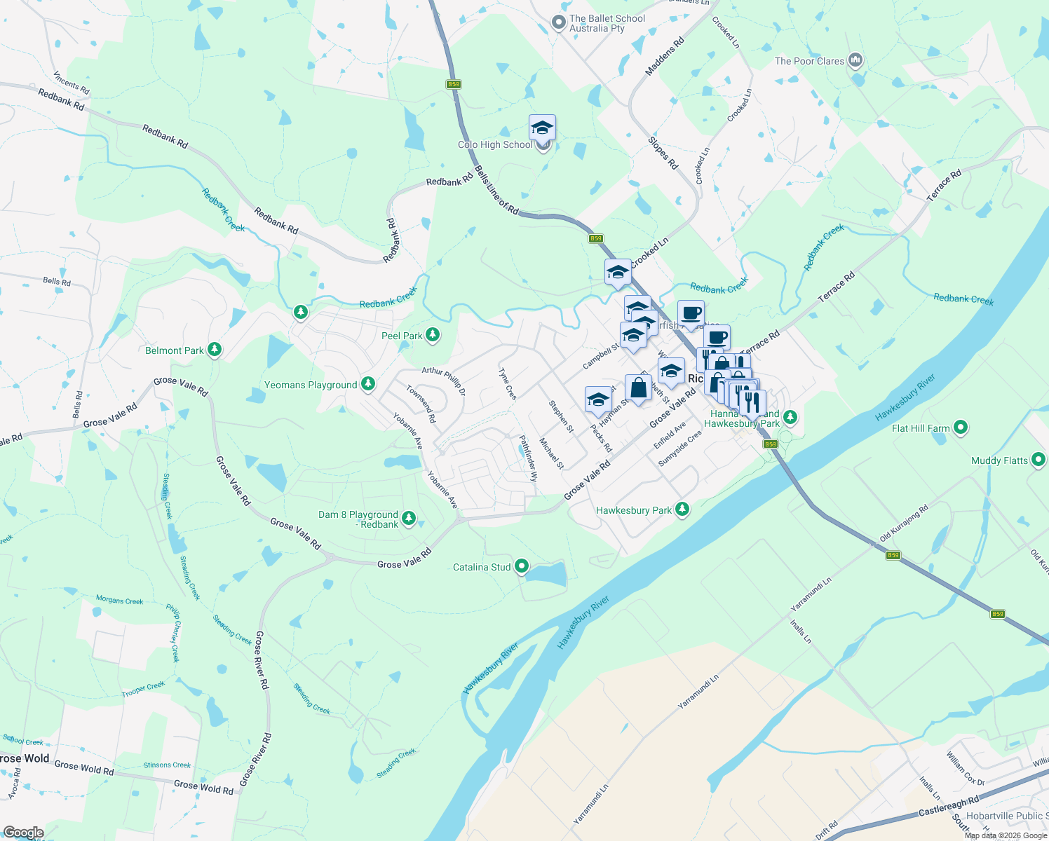 map of restaurants, bars, coffee shops, grocery stores, and more near 29 Michael Street in North Richmond