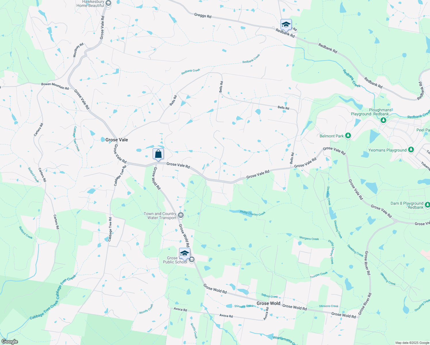 map of restaurants, bars, coffee shops, grocery stores, and more near 576 Grose Vale Road in Grose Vale