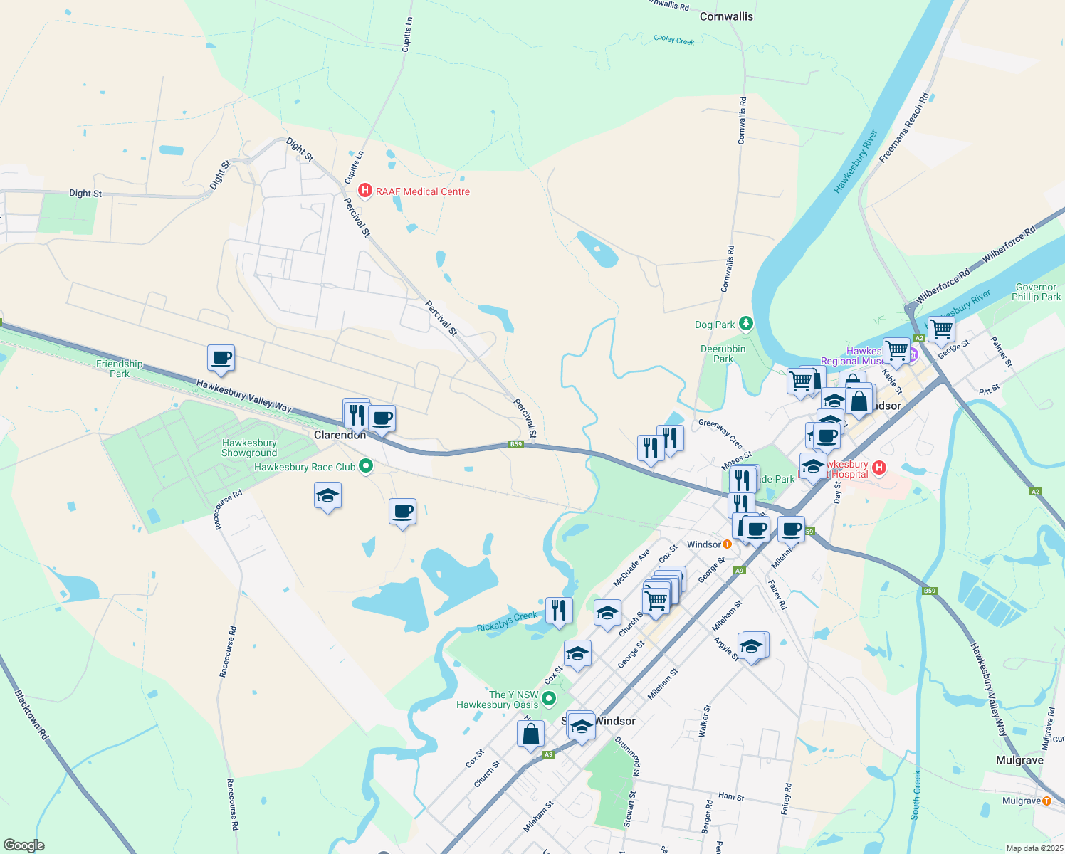 map of restaurants, bars, coffee shops, grocery stores, and more near 1 Percival Street in Clarendon