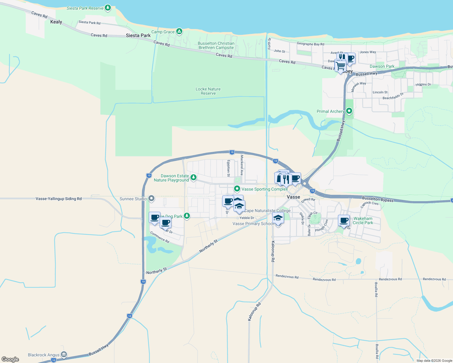 map of restaurants, bars, coffee shops, grocery stores, and more near 108 Napoleon Promenade in Kealy