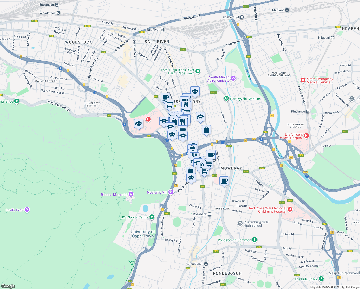 map of restaurants, bars, coffee shops, grocery stores, and more near 37 William Street in Cape Town