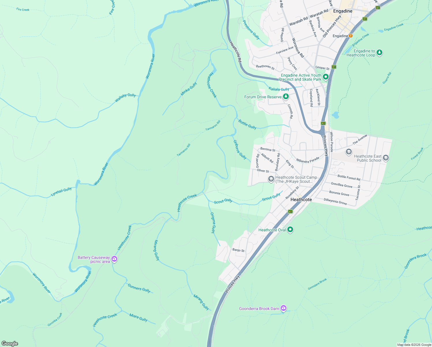 map of restaurants, bars, coffee shops, grocery stores, and more near in Royal National Park