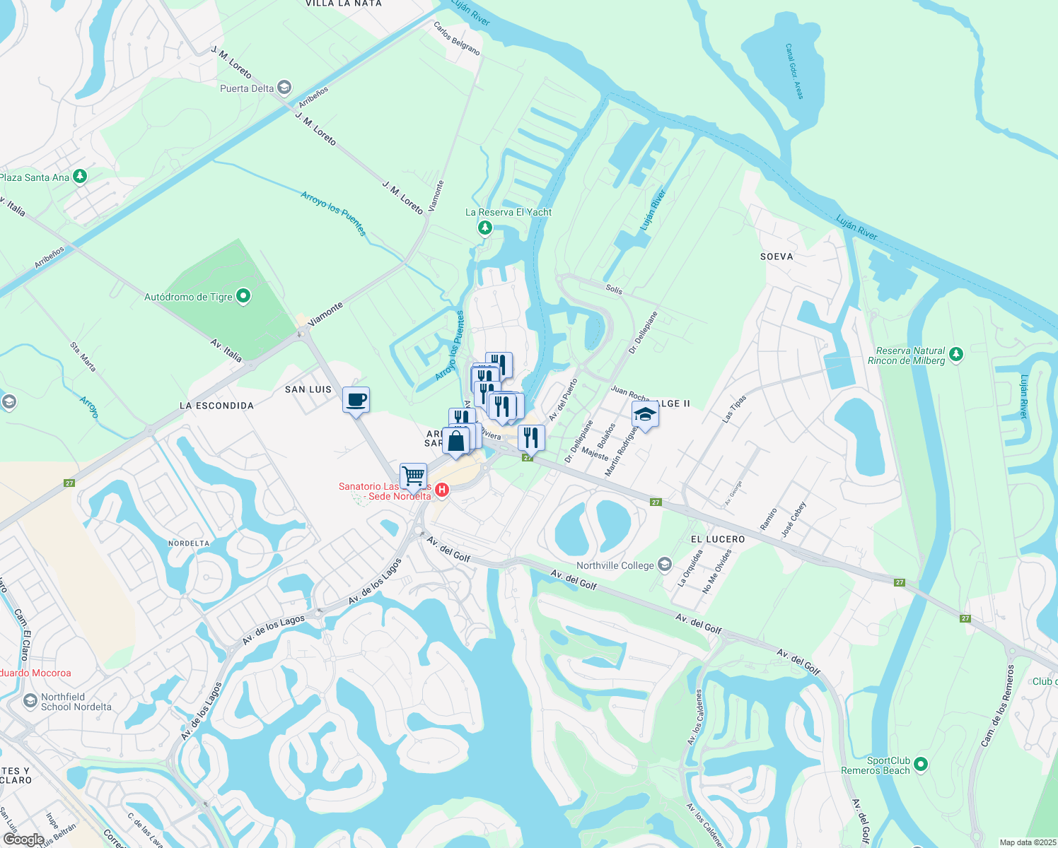 map of restaurants, bars, coffee shops, grocery stores, and more near 240 Avenida del Puerto in Rincón de Milberg