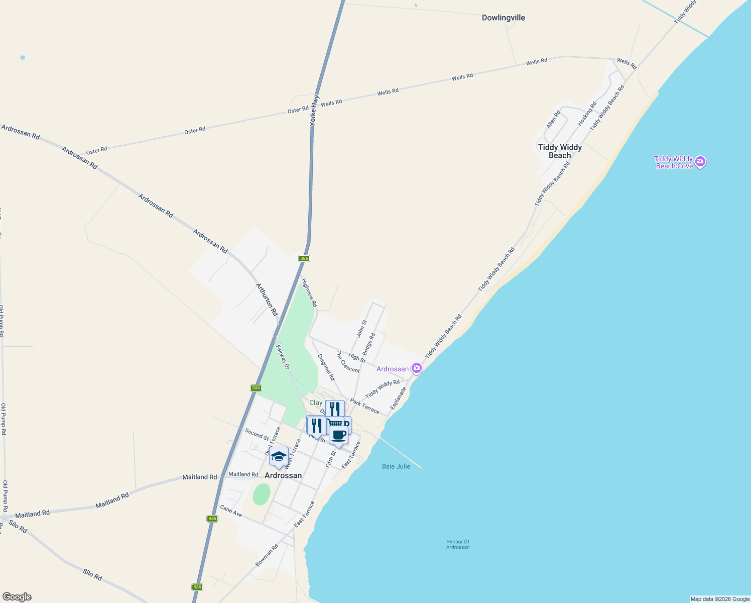 map of restaurants, bars, coffee shops, grocery stores, and more near 7 Gloria Street in Ardrossan
