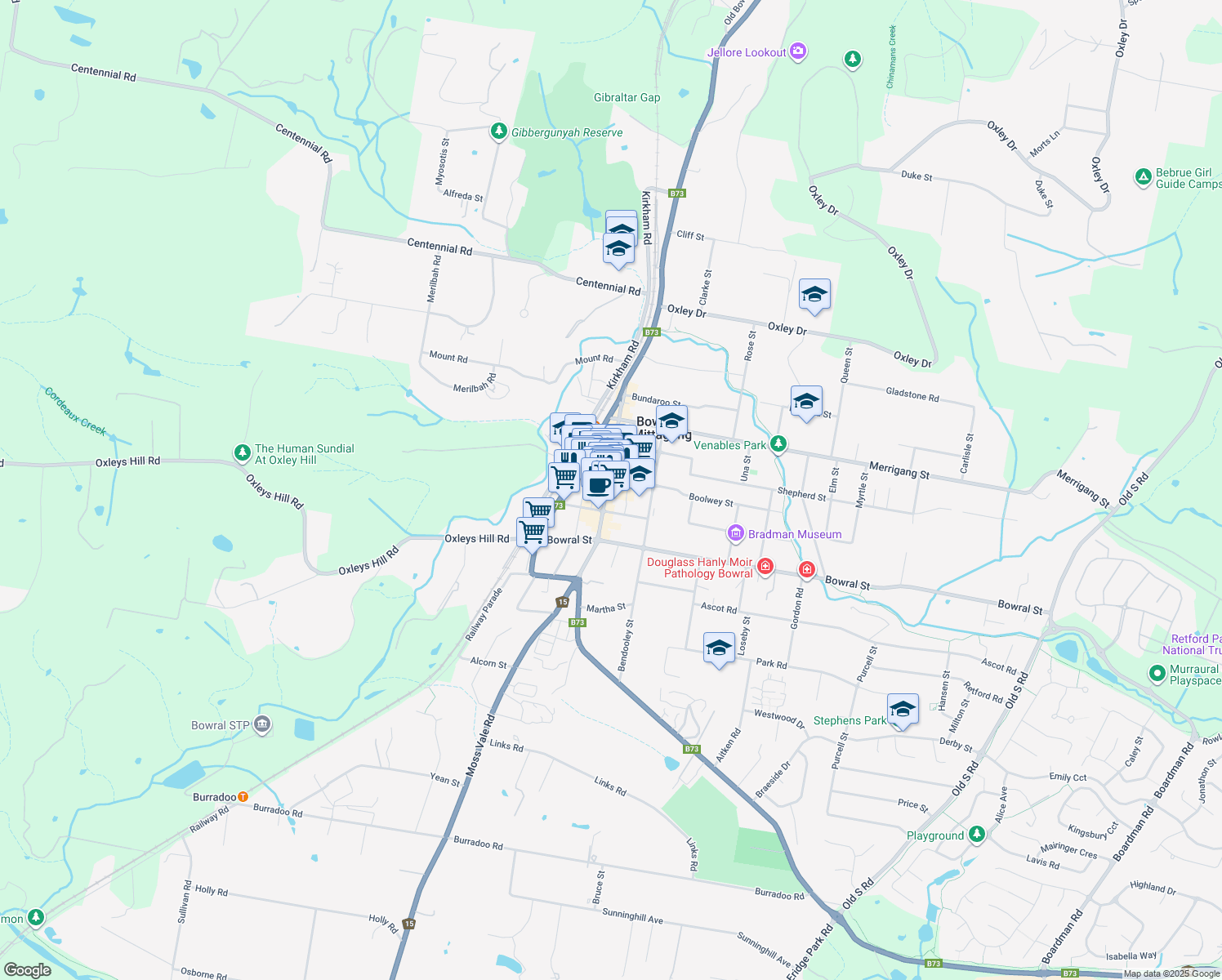 map of restaurants, bars, coffee shops, grocery stores, and more near 368 Bong Bong Street in Bowral