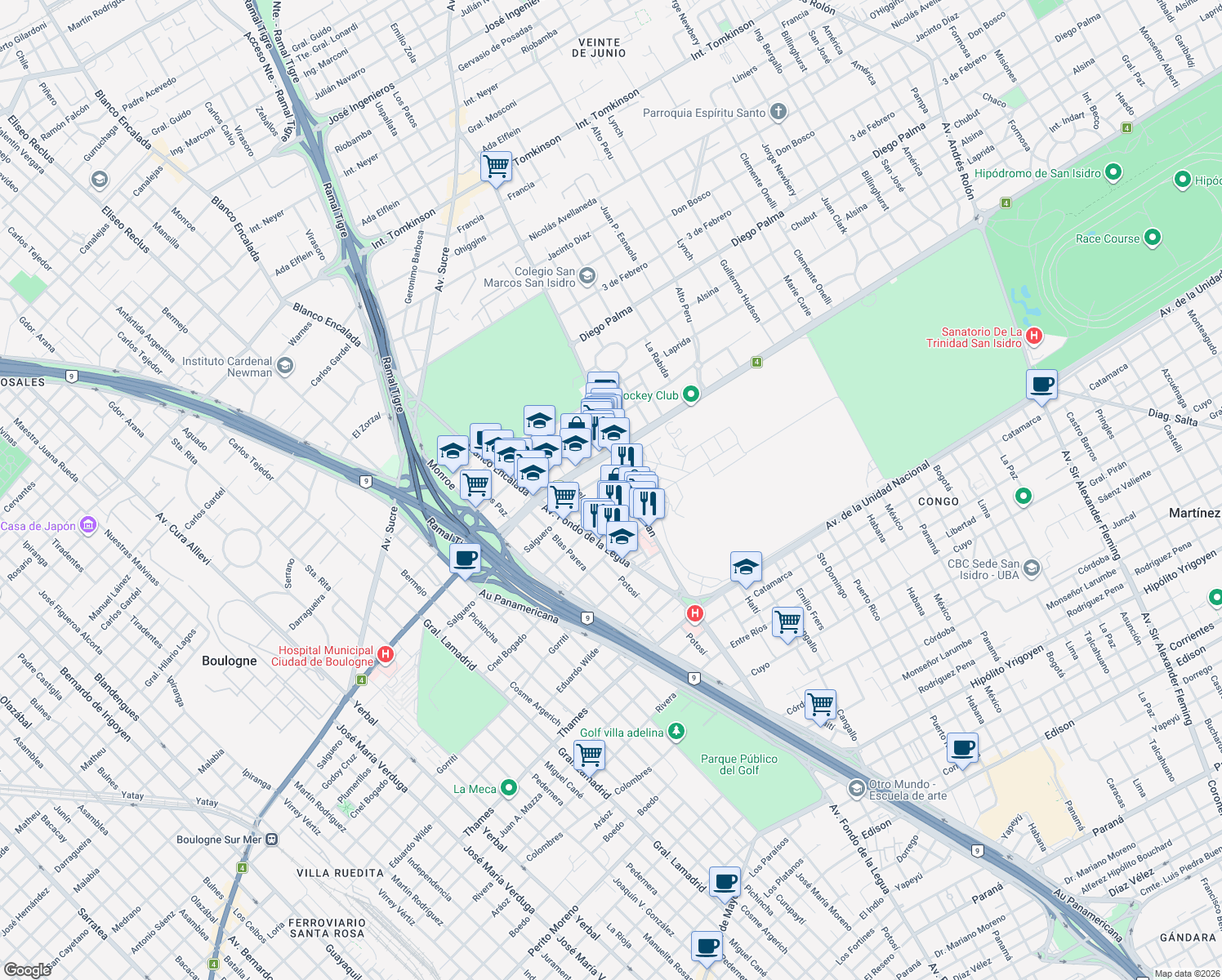 map of restaurants, bars, coffee shops, grocery stores, and more near in Martínez