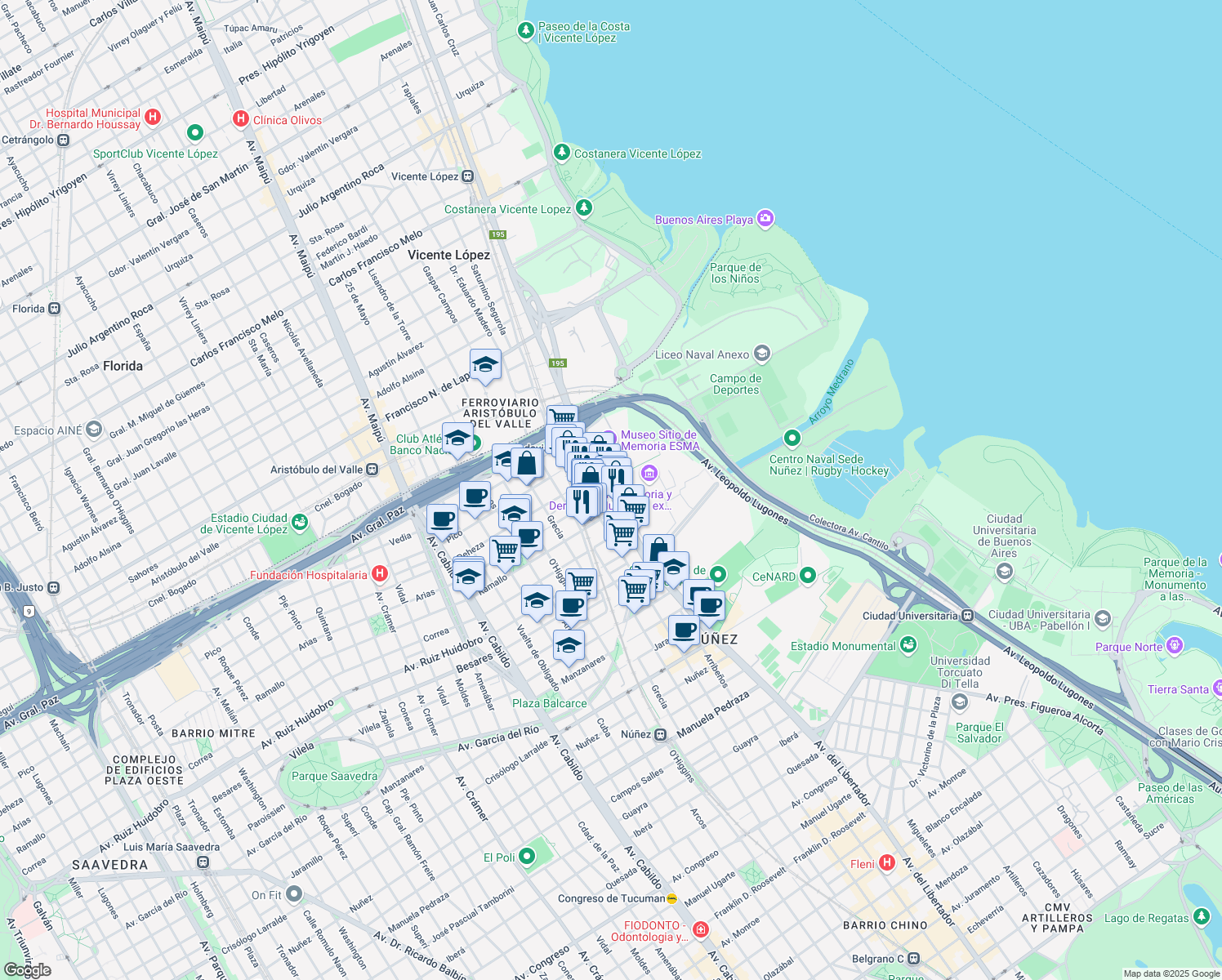 map of restaurants, bars, coffee shops, grocery stores, and more near 1722 Ramallo in Buenos Aires