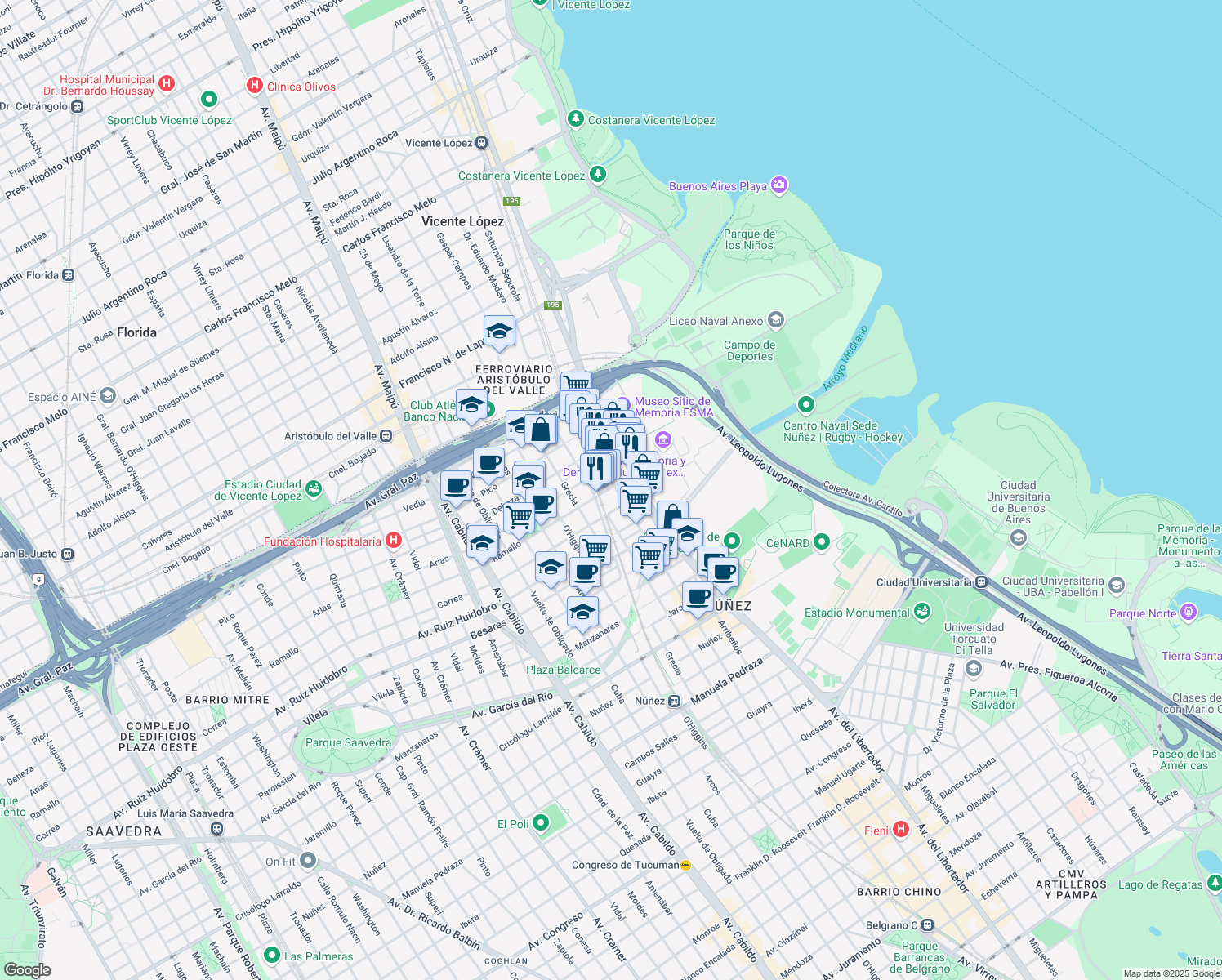 map of restaurants, bars, coffee shops, grocery stores, and more near 1722 Ramallo in Buenos Aires