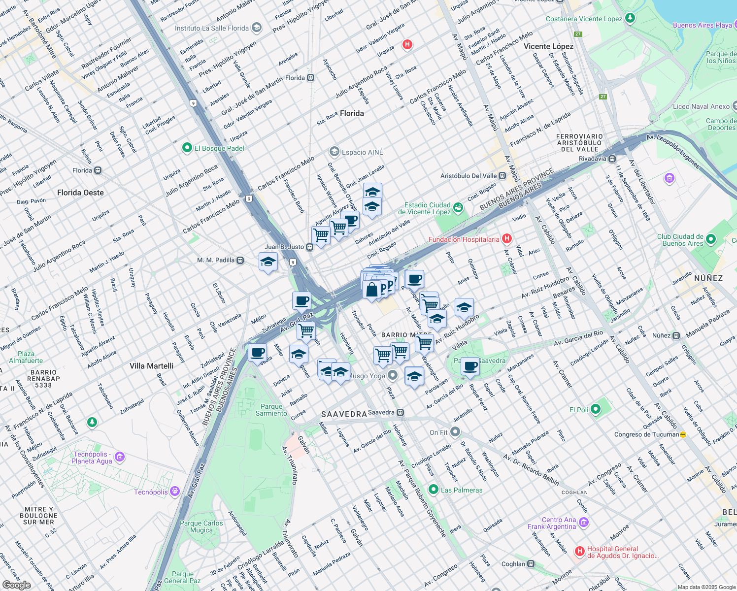 map of restaurants, bars, coffee shops, grocery stores, and more near 3626 Vedia in Comuna 12