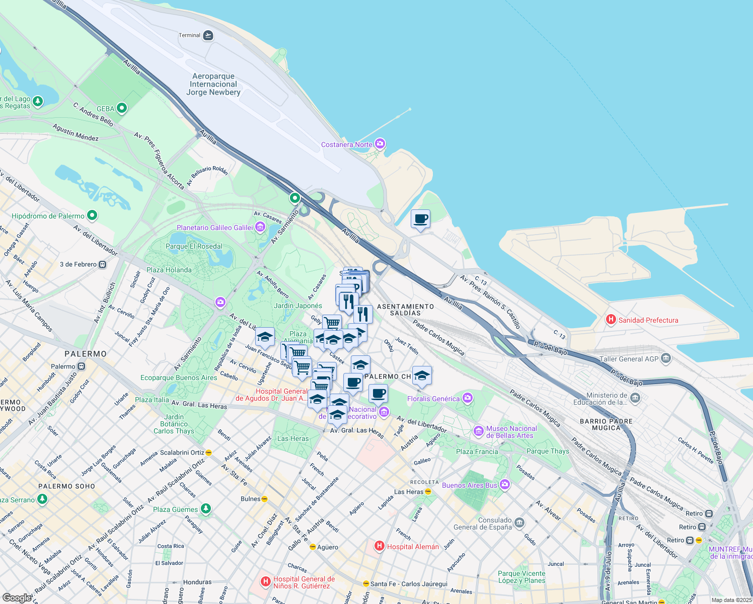 map of restaurants, bars, coffee shops, grocery stores, and more near 3302 Ortiz de Ocampo in Buenos Aires