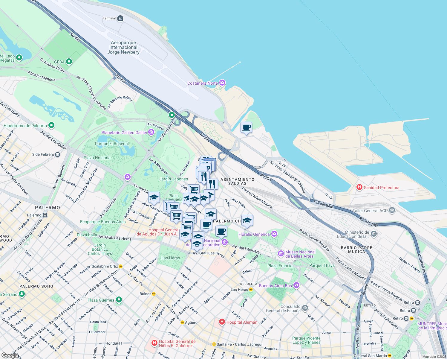 map of restaurants, bars, coffee shops, grocery stores, and more near 3302 Ortiz de Ocampo in Buenos Aires