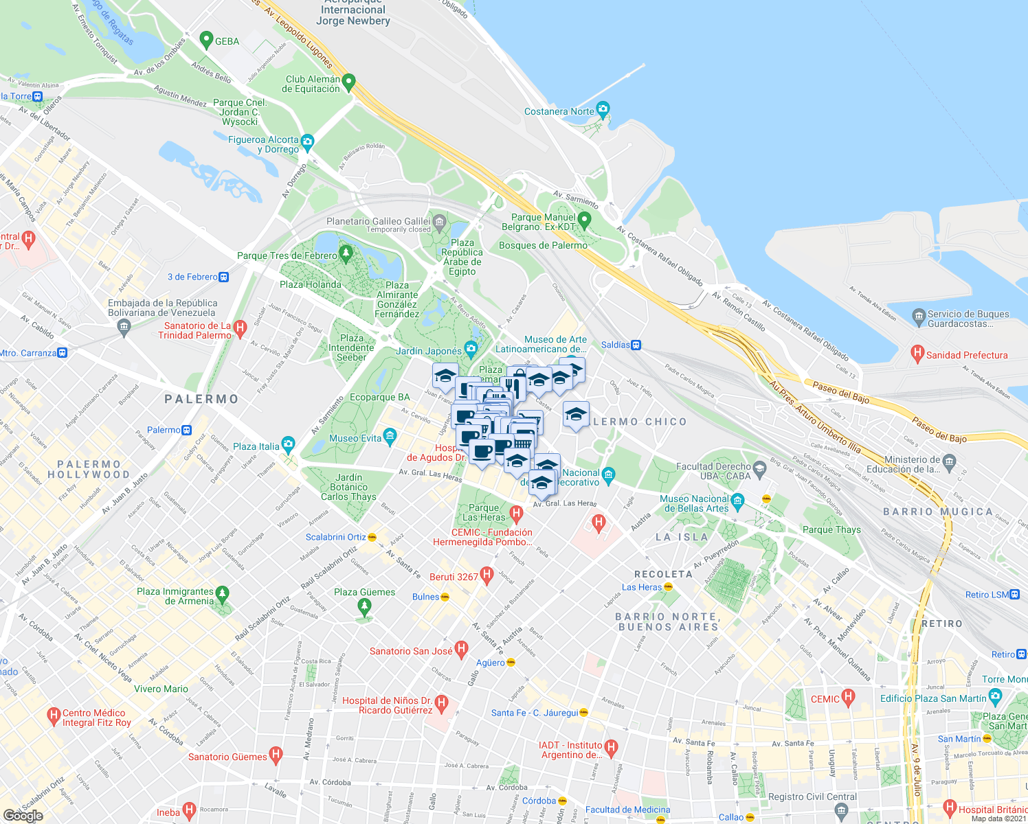 map of restaurants, bars, coffee shops, grocery stores, and more near 2902 Silvio L. Ruggieri in Comuna 14