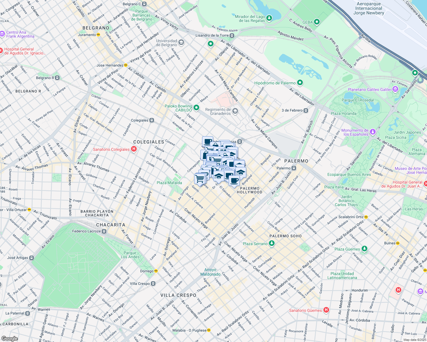 map of restaurants, bars, coffee shops, grocery stores, and more near in Comuna 14