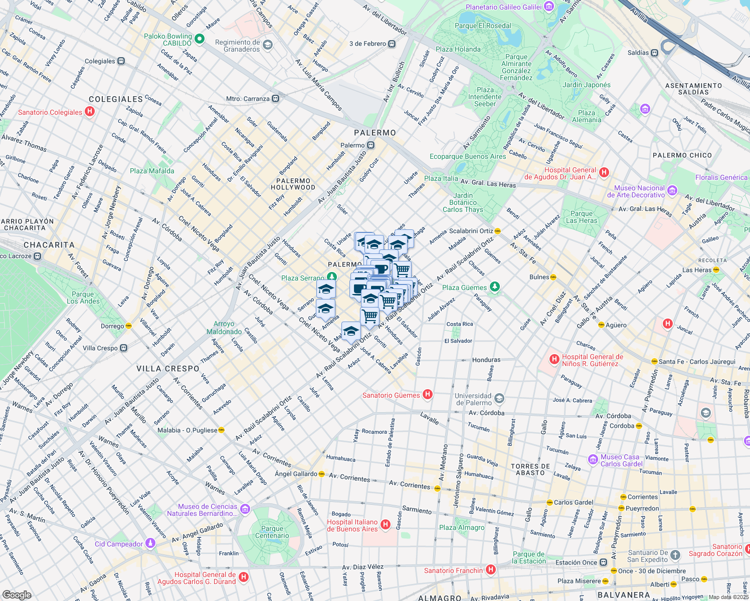 map of restaurants, bars, coffee shops, grocery stores, and more near 4602 El Salvador in Comuna 14