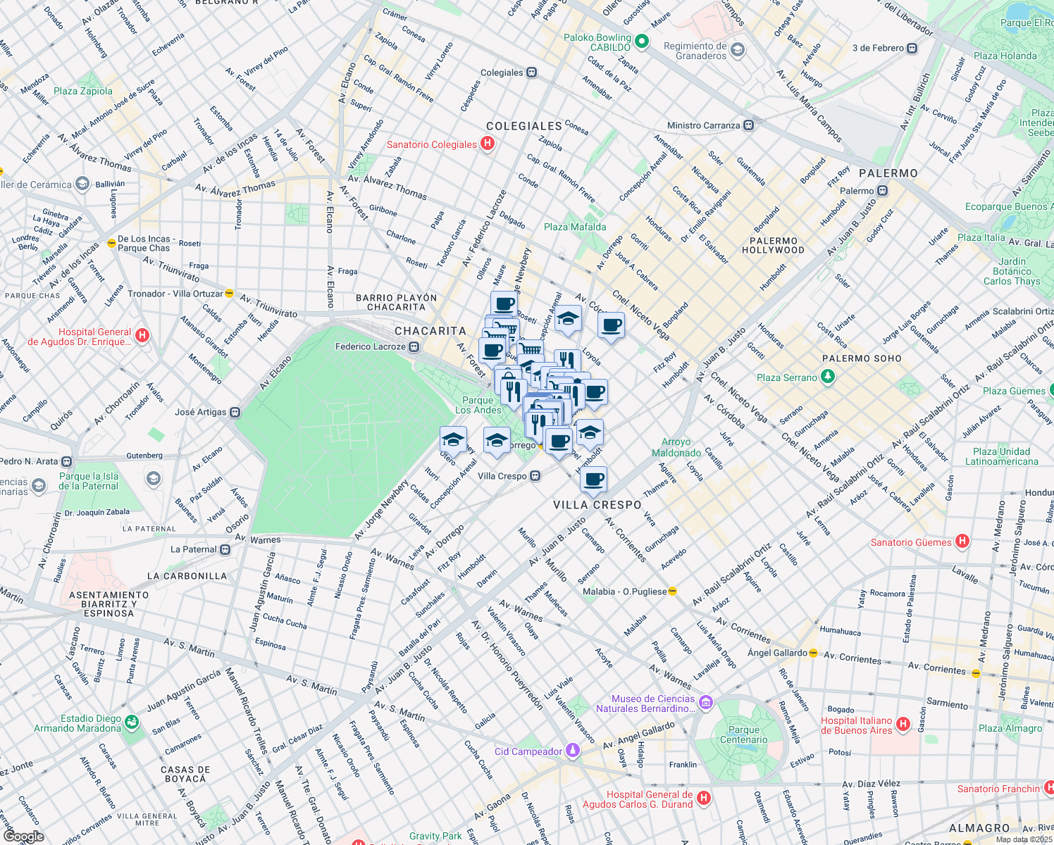 map of restaurants, bars, coffee shops, grocery stores, and more near 6287 Avenida Corrientes in BPA