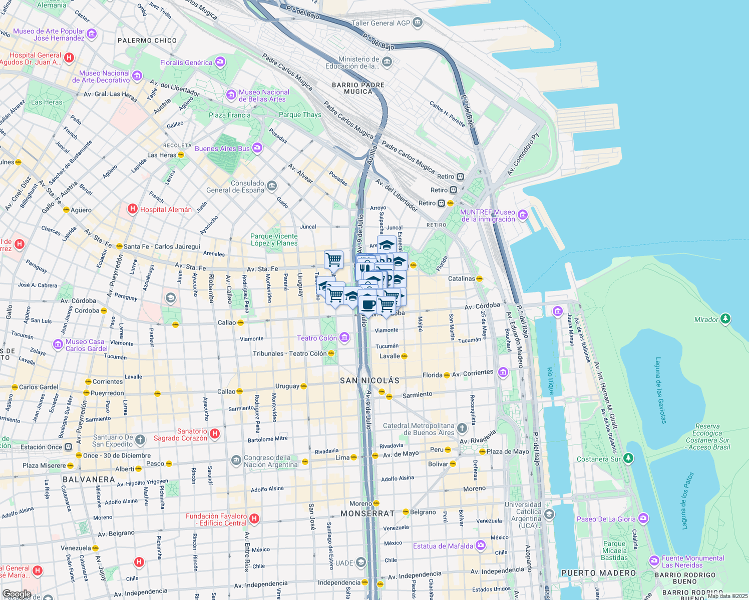 map of restaurants, bars, coffee shops, grocery stores, and more near in Buenos Aires
