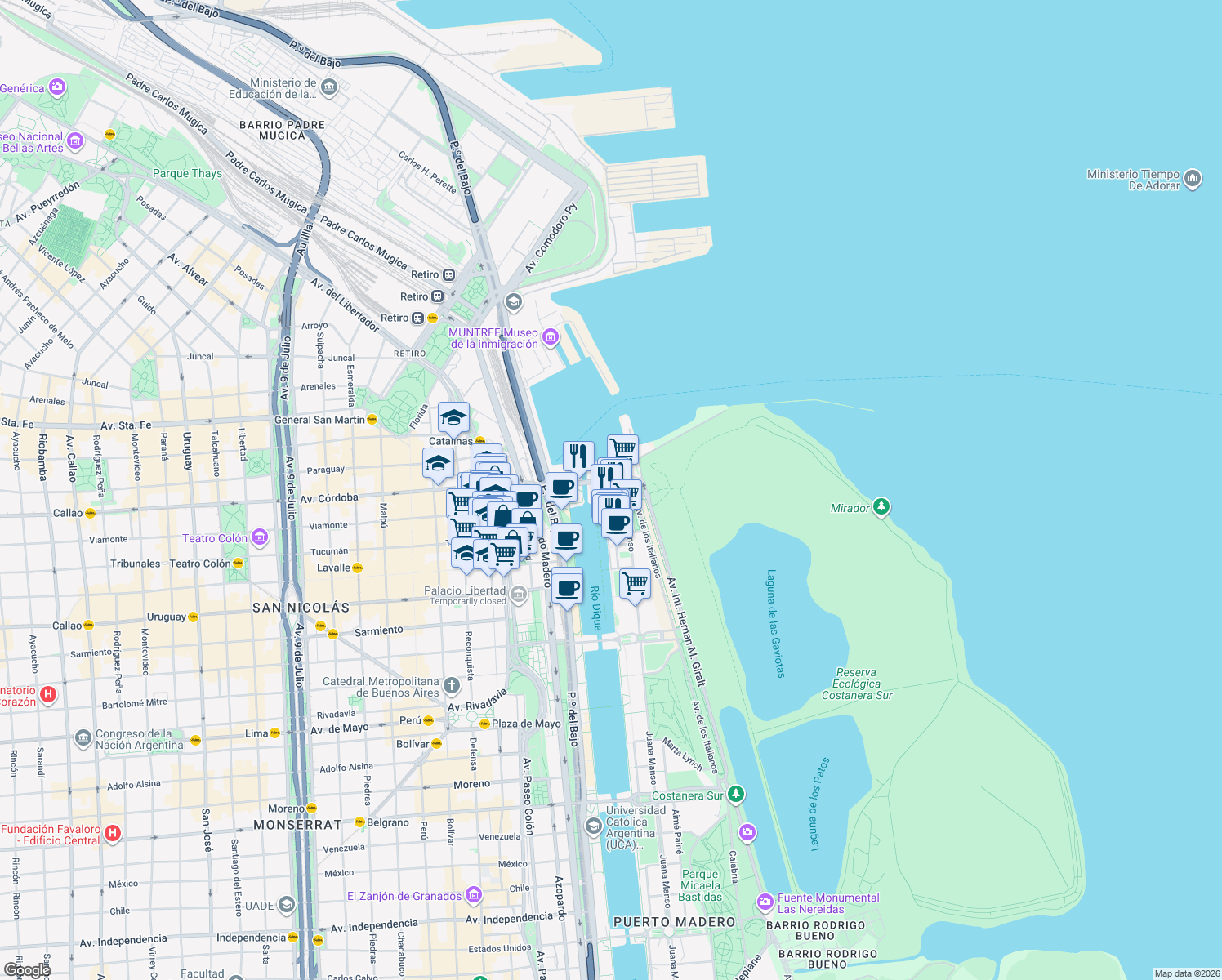 map of restaurants, bars, coffee shops, grocery stores, and more near 355 Cecilia Grierson in Buenos Aires