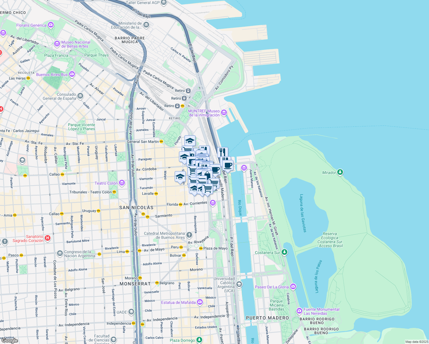 map of restaurants, bars, coffee shops, grocery stores, and more near 710 Bouchard in Comuna 1
