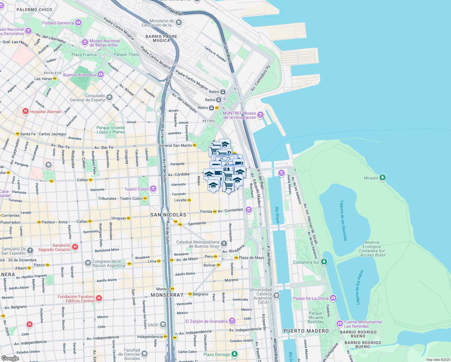 map of restaurants, bars, coffee shops, grocery stores, and more near 425 Viamonte in Buenos Aires