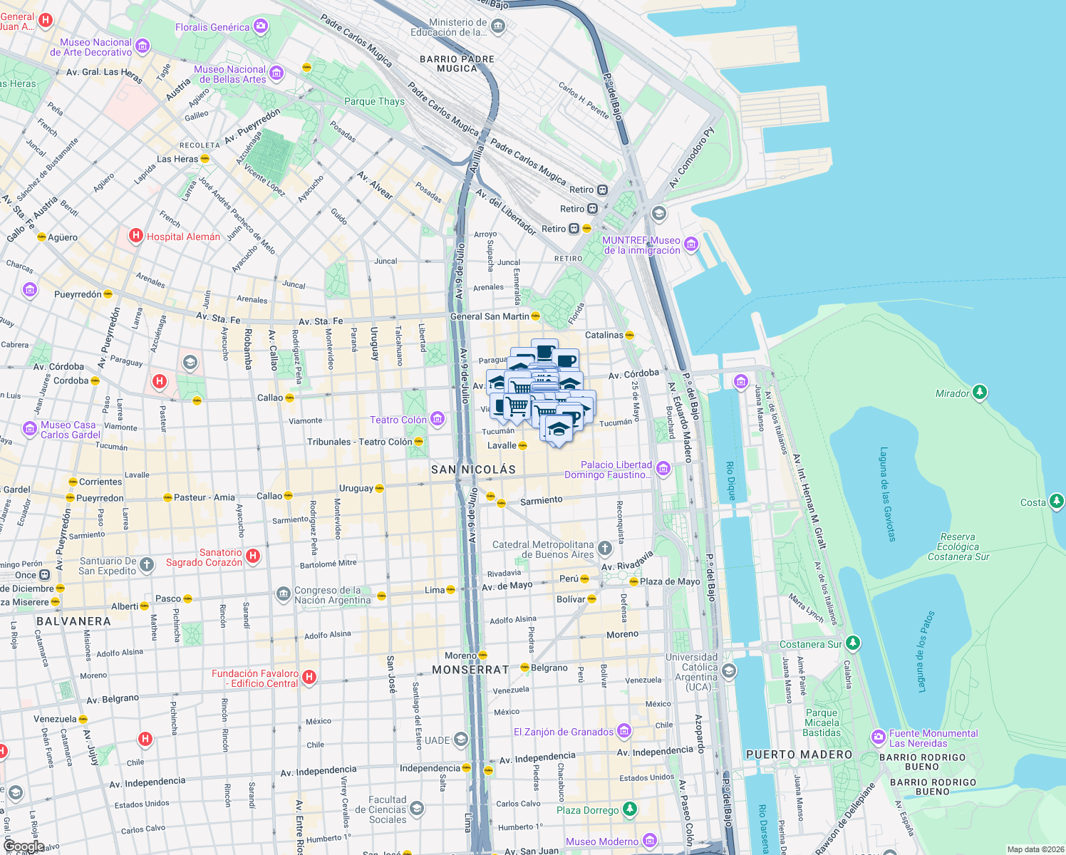 map of restaurants, bars, coffee shops, grocery stores, and more near 753 Tucumán in Buenos Aires