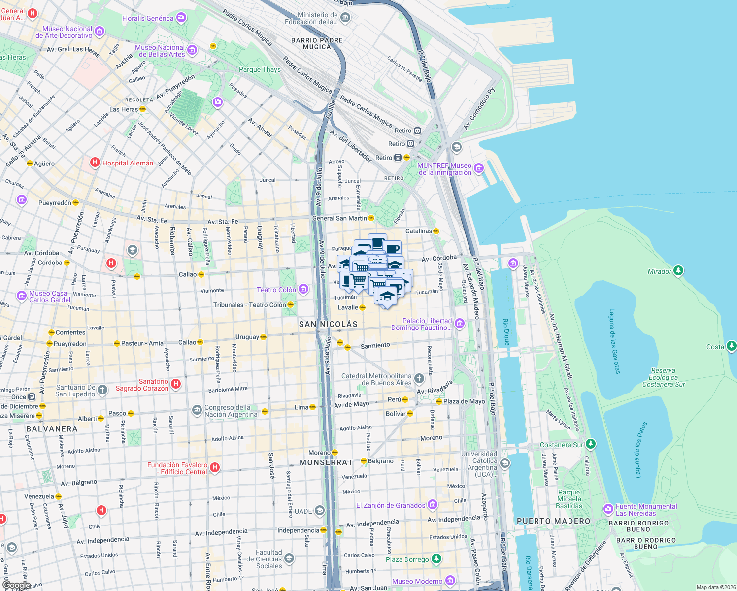 map of restaurants, bars, coffee shops, grocery stores, and more near 753 Tucumán in Buenos Aires