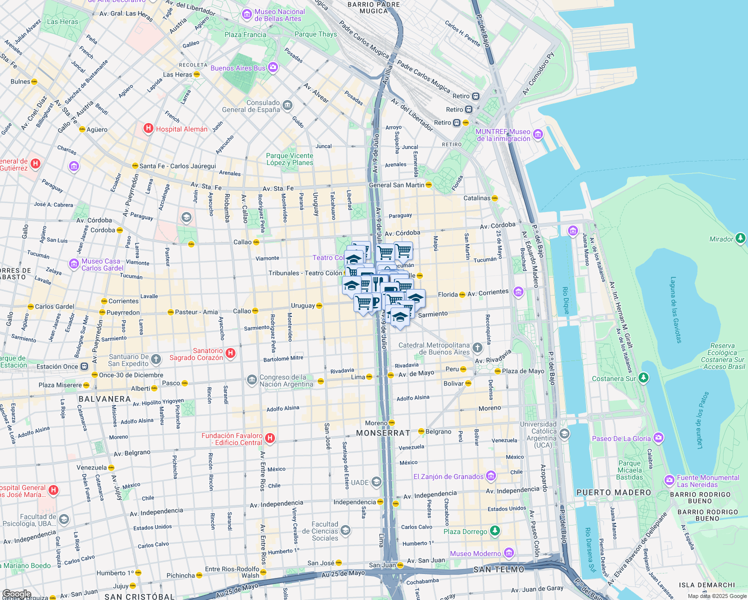 map of restaurants, bars, coffee shops, grocery stores, and more near in Buenos Aires