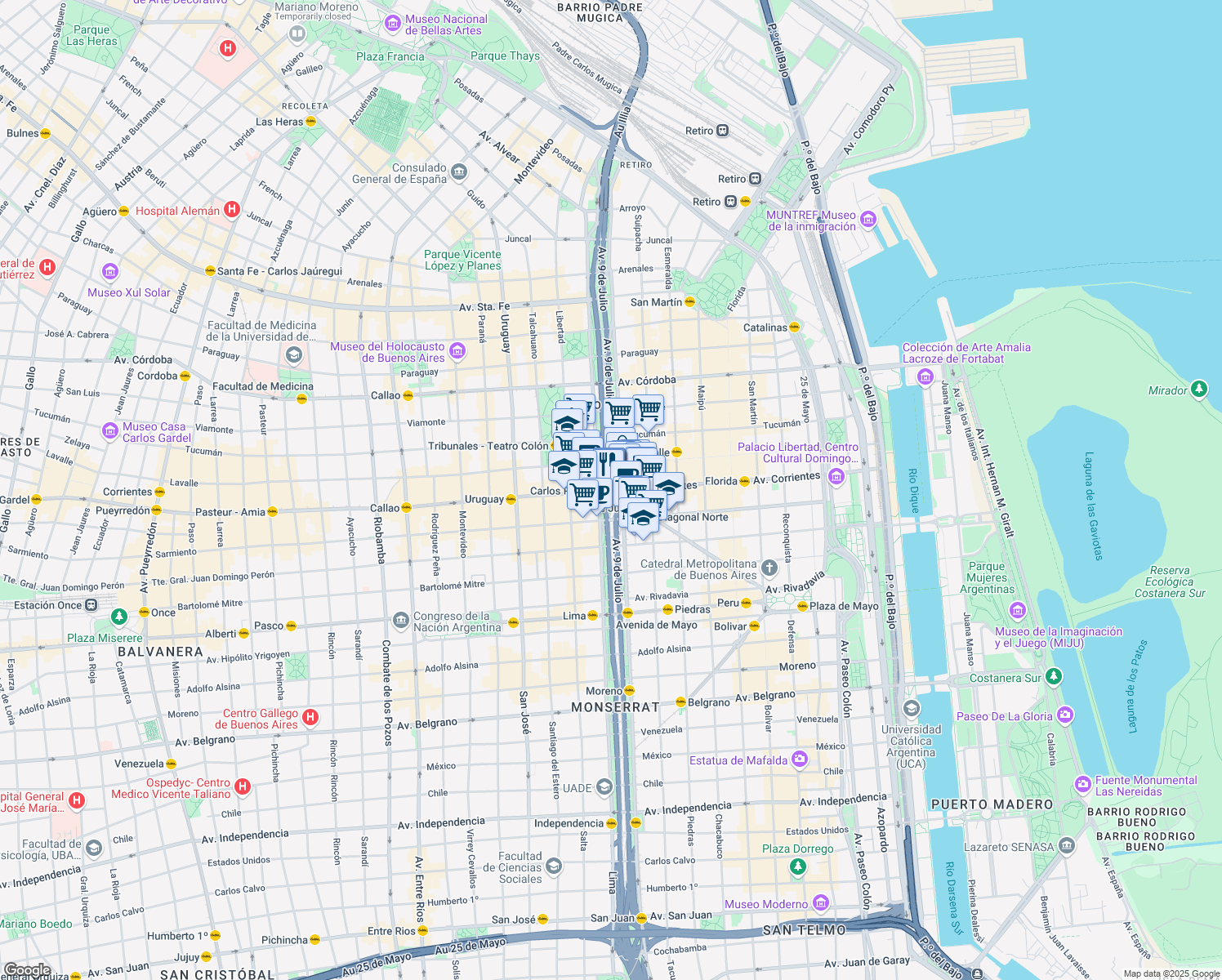 map of restaurants, bars, coffee shops, grocery stores, and more near in Buenos Aires