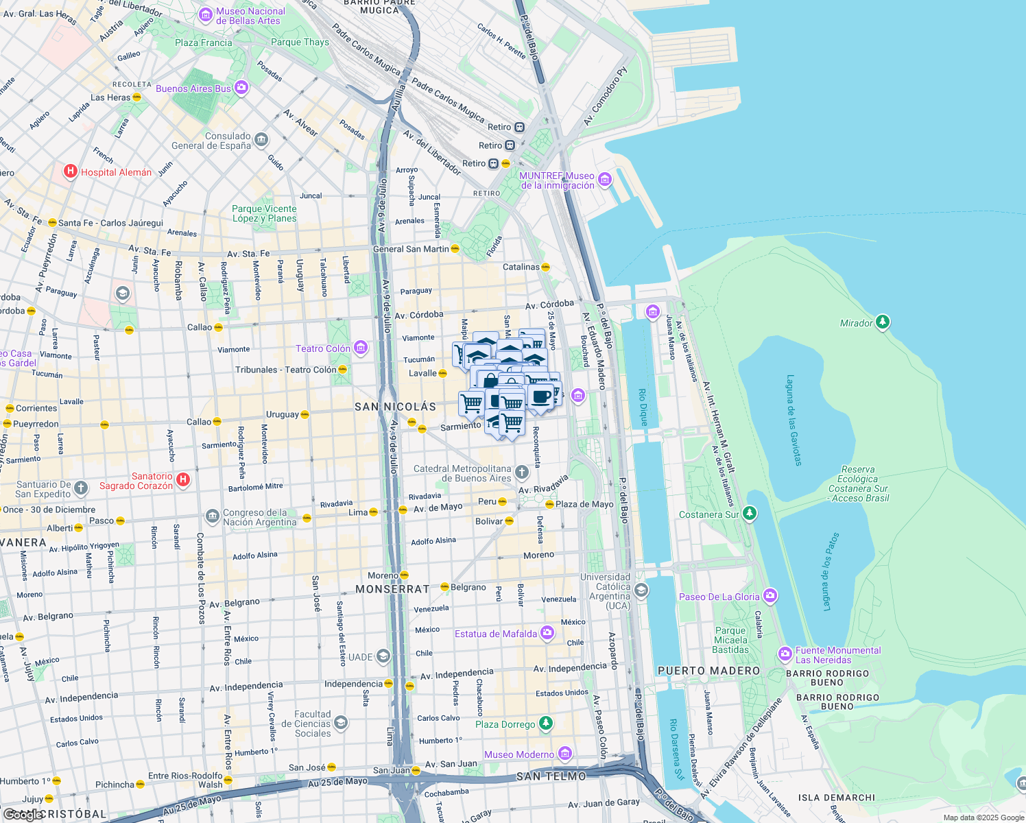 map of restaurants, bars, coffee shops, grocery stores, and more near in Buenos Aires