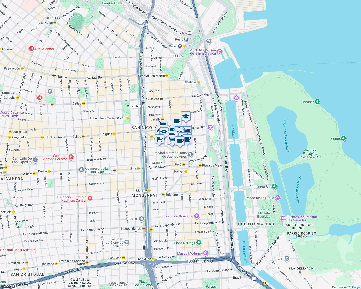 map of restaurants, bars, coffee shops, grocery stores, and more near 229 Florida in Buenos Aires
