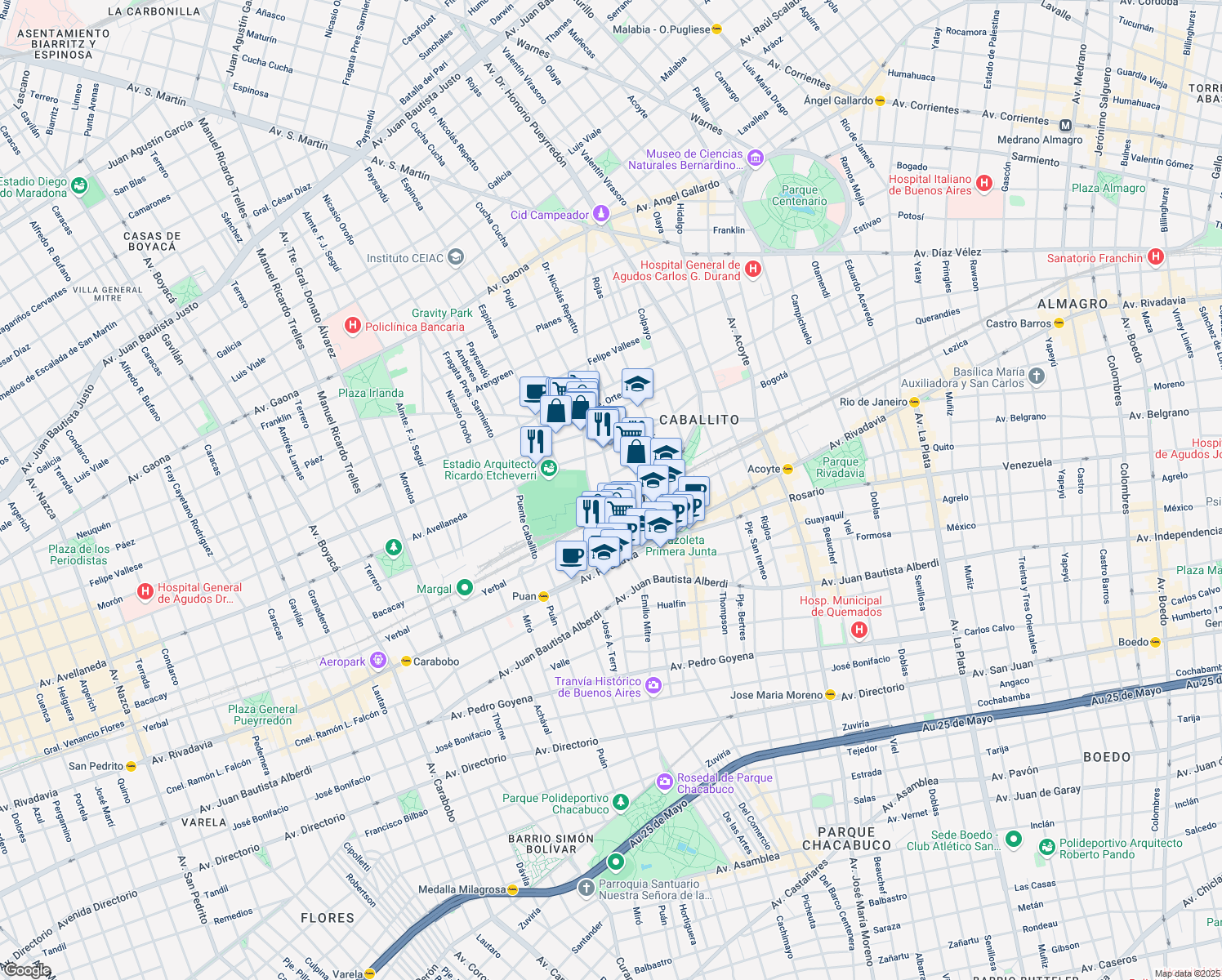 map of restaurants, bars, coffee shops, grocery stores, and more near in Buenos Aires