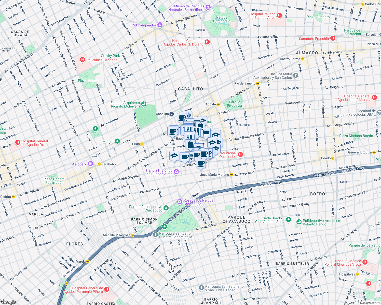 map of restaurants, bars, coffee shops, grocery stores, and more near 482 Avenida del Barco Centenera in Buenos Aires