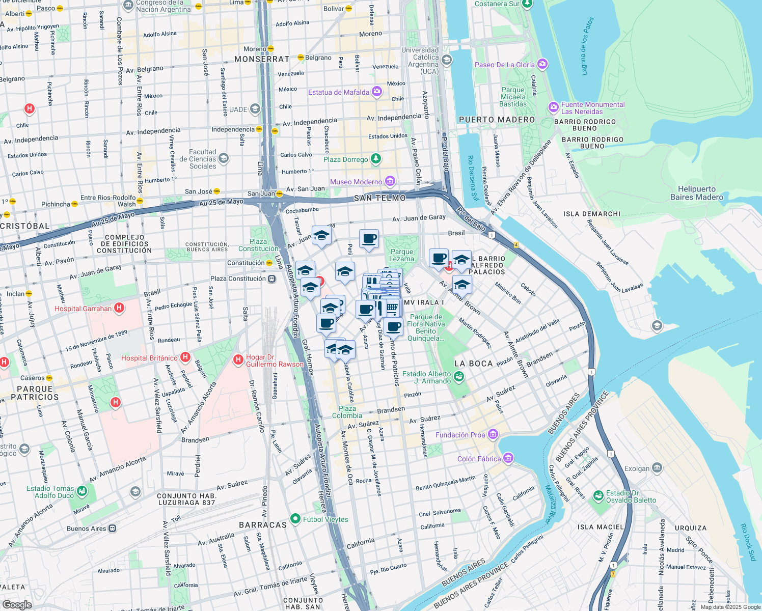map of restaurants, bars, coffee shops, grocery stores, and more near 464 Avenida Martín García in Buenos Aires