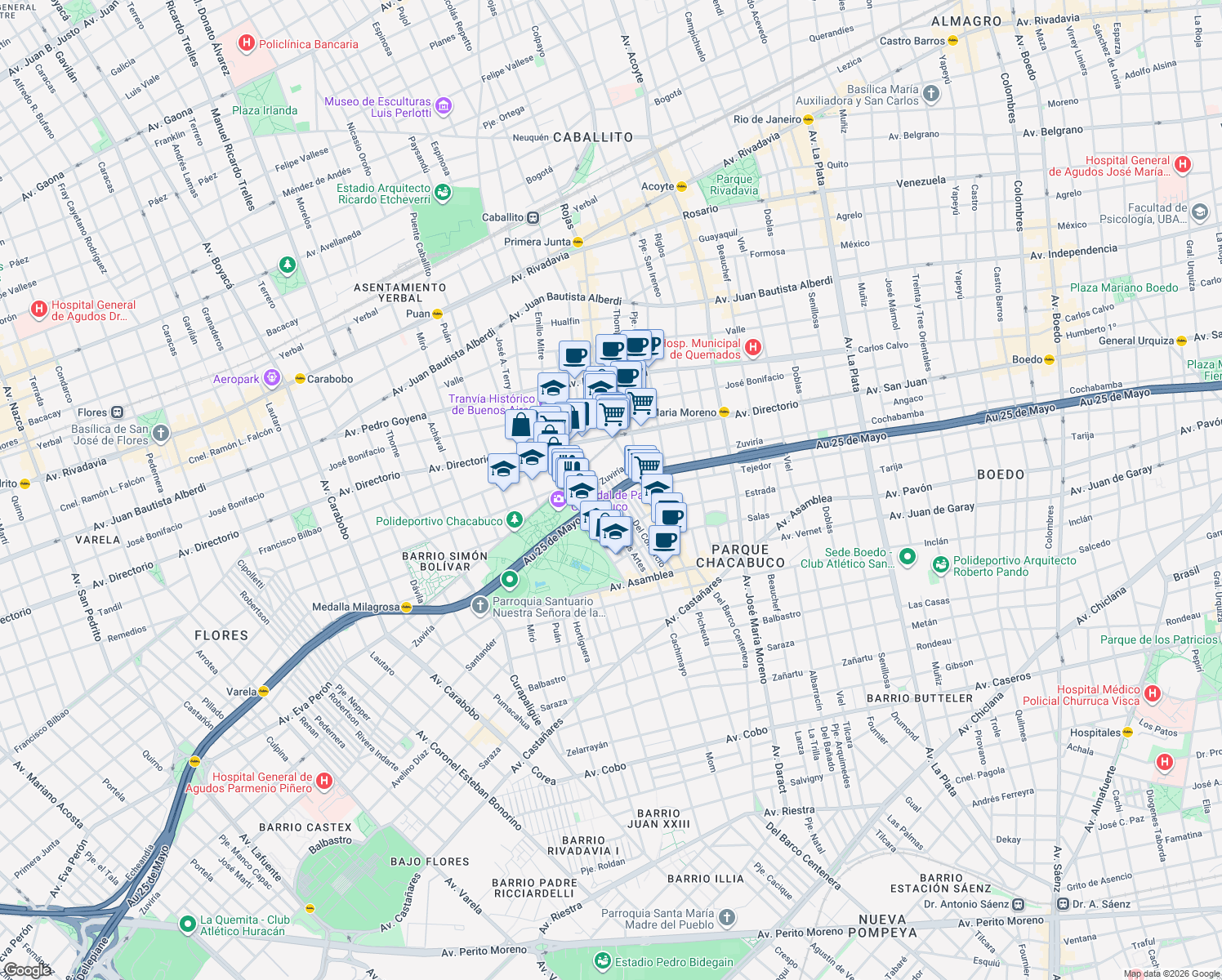 map of restaurants, bars, coffee shops, grocery stores, and more near 948 Del Progreso in Buenos Aires