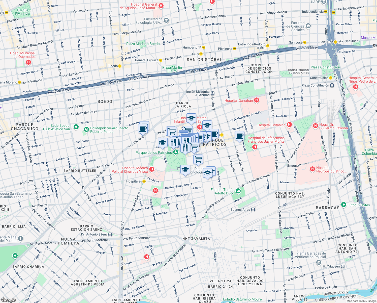 map of restaurants, bars, coffee shops, grocery stores, and more near 46 Corrales Viejos in Comuna 4