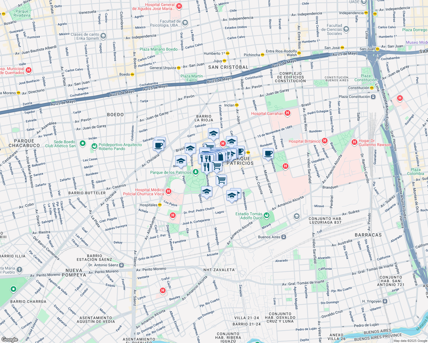map of restaurants, bars, coffee shops, grocery stores, and more near 46 Corrales Viejos in Comuna 4