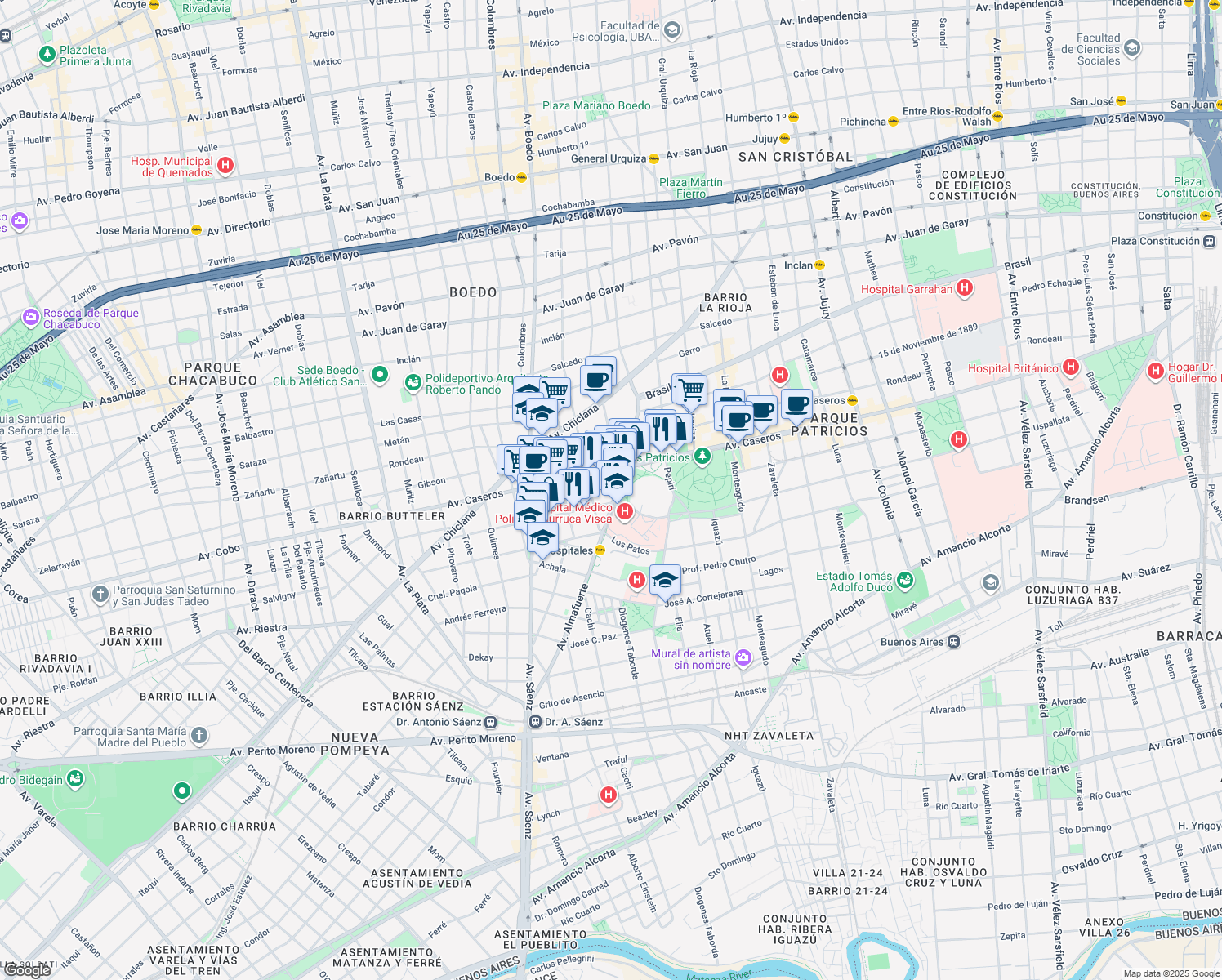 map of restaurants, bars, coffee shops, grocery stores, and more near 63 Avenida Almafuerte in Buenos Aires