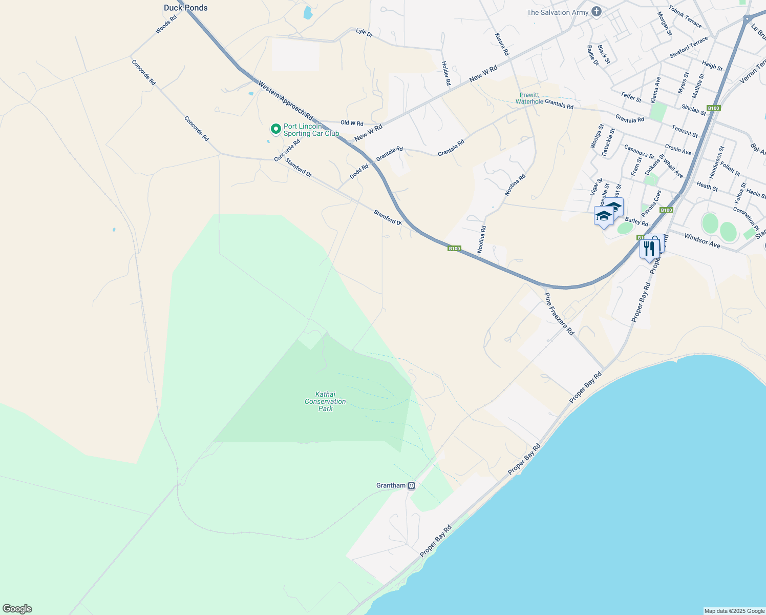 map of restaurants, bars, coffee shops, grocery stores, and more near 71 Kathai Drive in Port Lincoln
