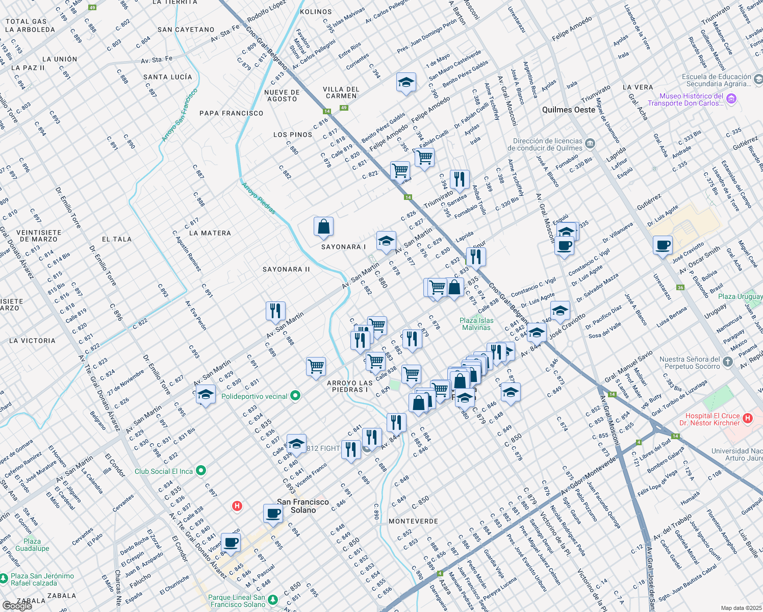 map of restaurants, bars, coffee shops, grocery stores, and more near 3574 Calle 882 in Villa la Florida
