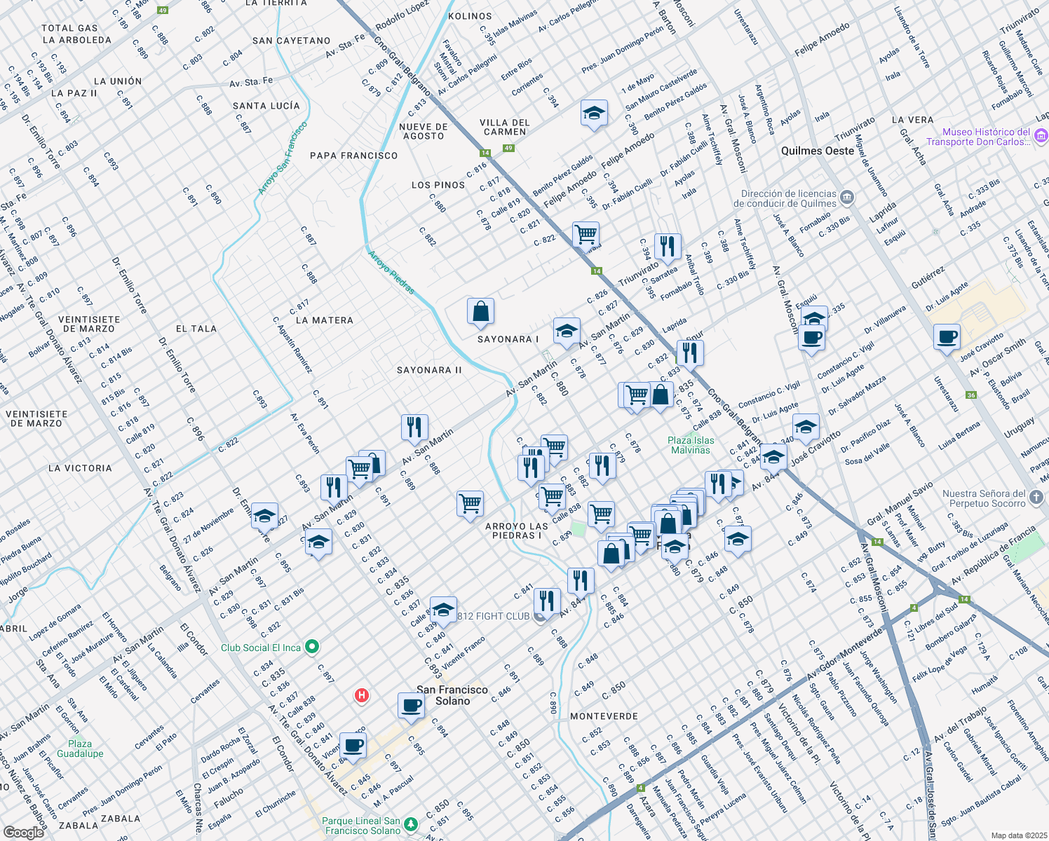 map of restaurants, bars, coffee shops, grocery stores, and more near 3574 Calle 882 in Villa la Florida