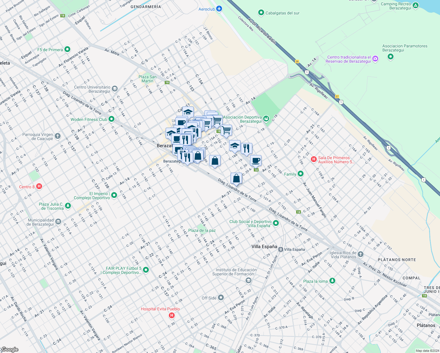 map of restaurants, bars, coffee shops, grocery stores, and more near 1830-1948 Diagonal Lisandro de la Torre in Berazategui