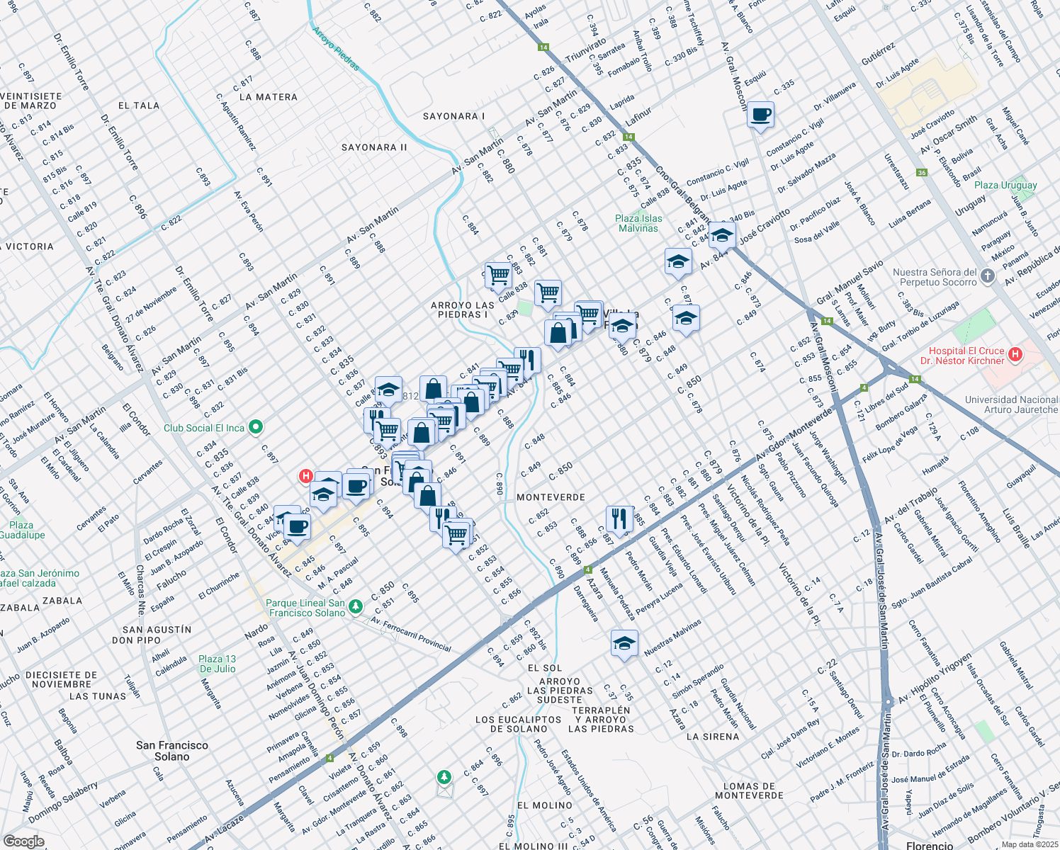 map of restaurants, bars, coffee shops, grocery stores, and more near 1562 Calle 848 in Villa la Florida
