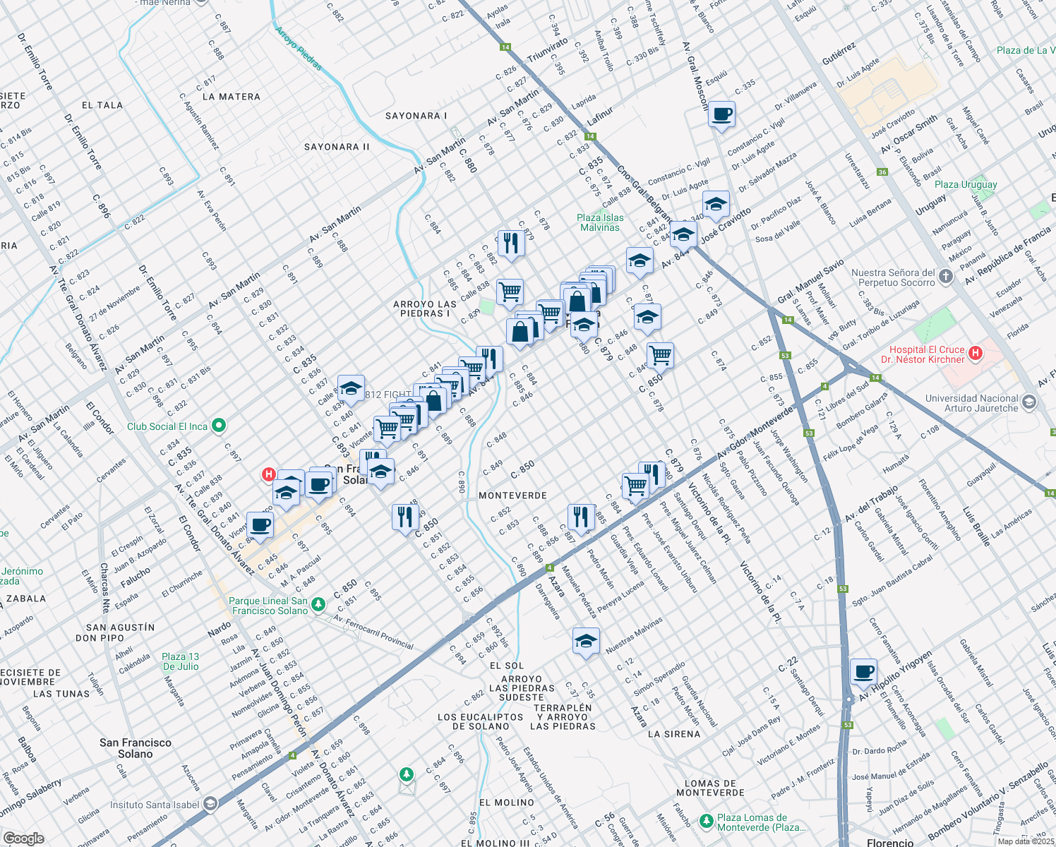 map of restaurants, bars, coffee shops, grocery stores, and more near 1562 Calle 848 in Villa la Florida