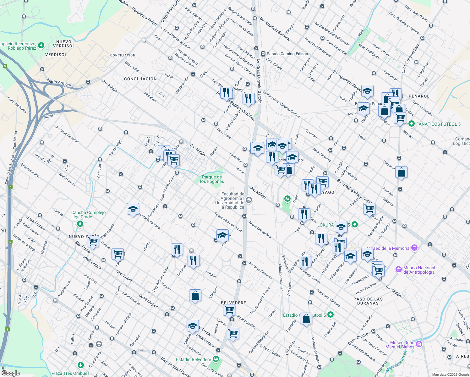 map of restaurants, bars, coffee shops, grocery stores, and more near in Montevideo