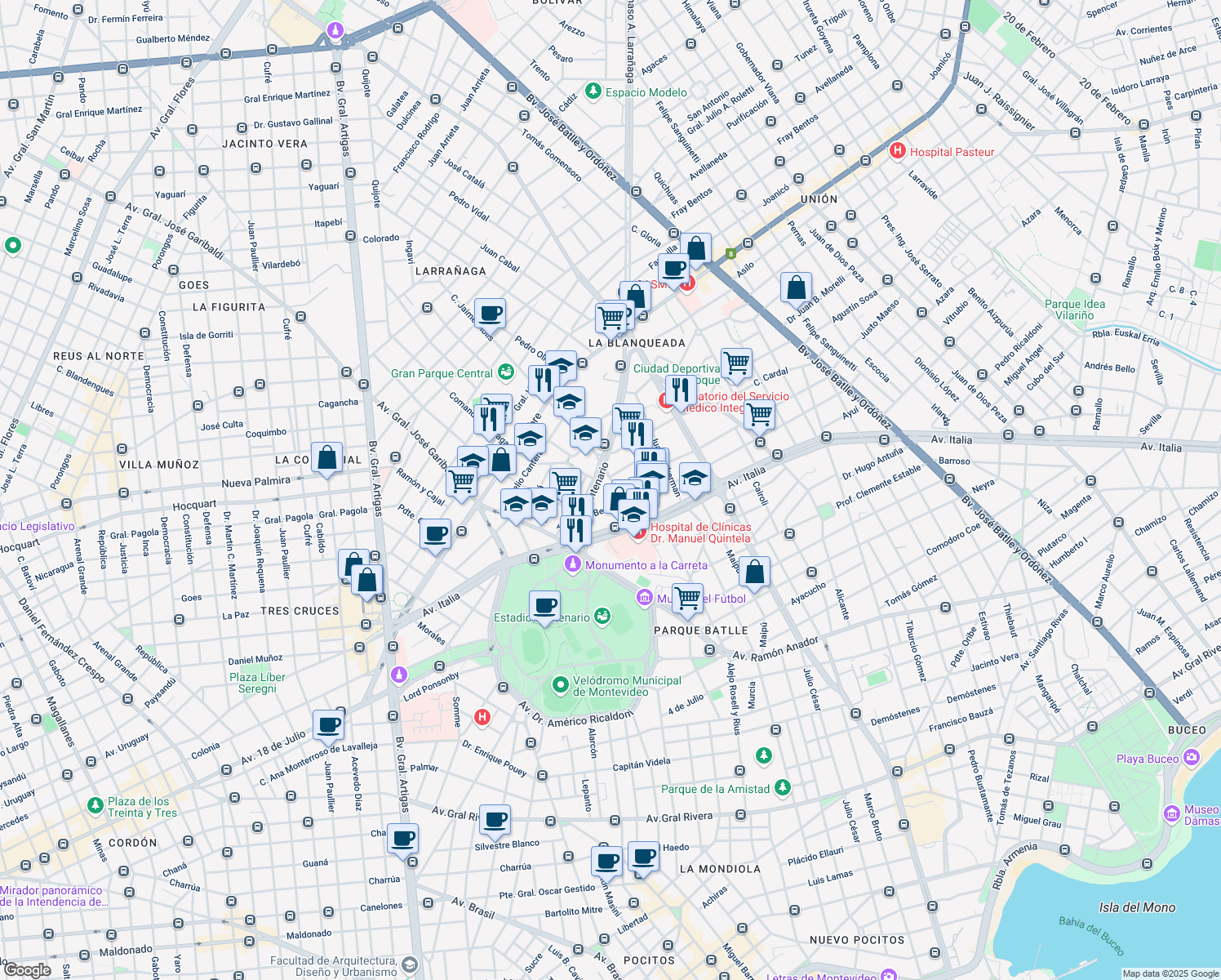 map of restaurants, bars, coffee shops, grocery stores, and more near in Montevideo
