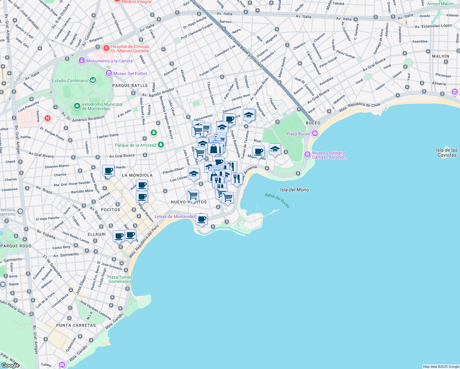 map of restaurants, bars, coffee shops, grocery stores, and more near 3570 José Agustín Iturriaga in Montevideo
